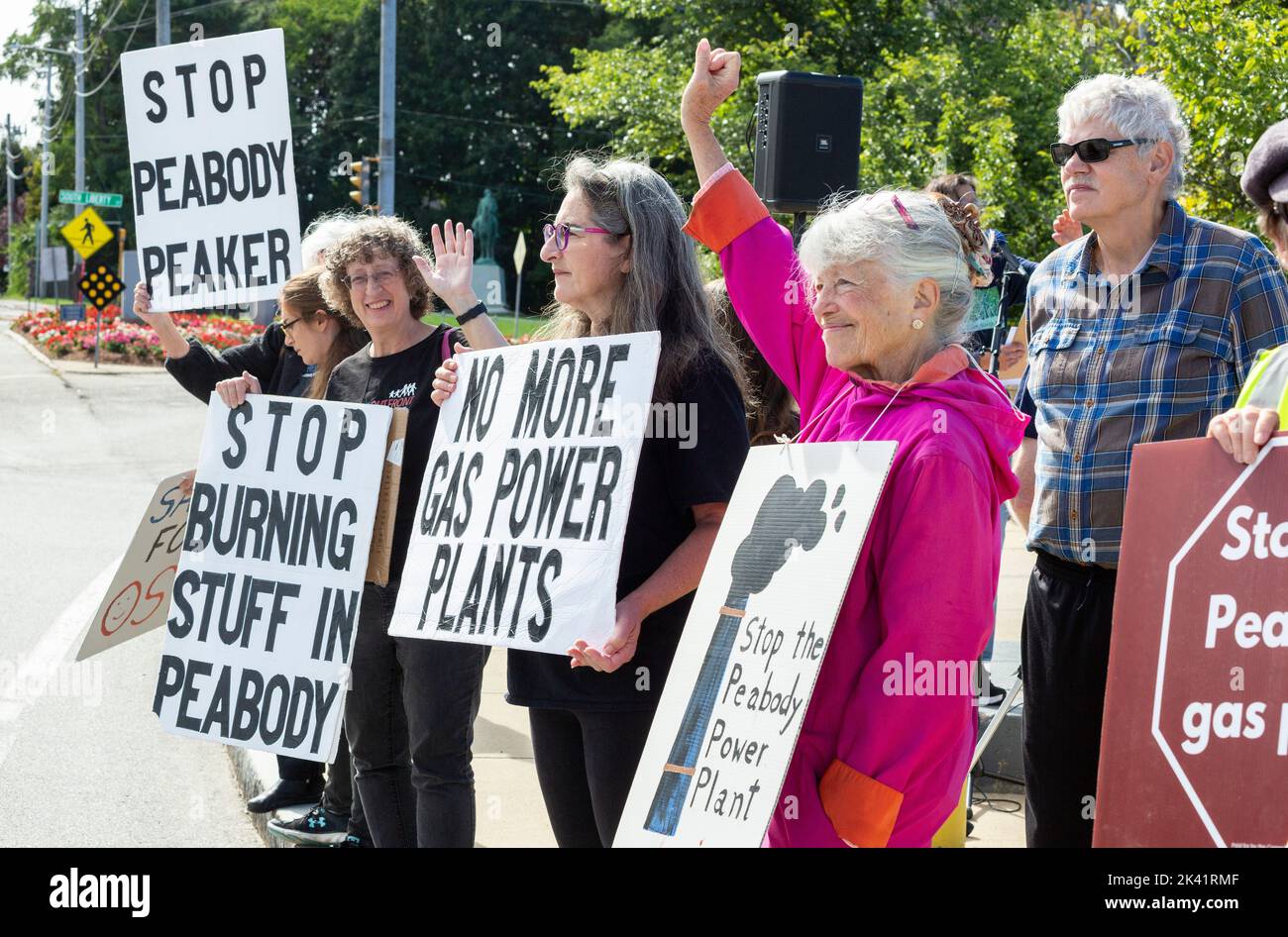 Sept. 27, 2022. Danvers, MA. Activists and concerned citizens held a mass action and die-in to express opposition to the new gas peaking power plant i Stock Photo