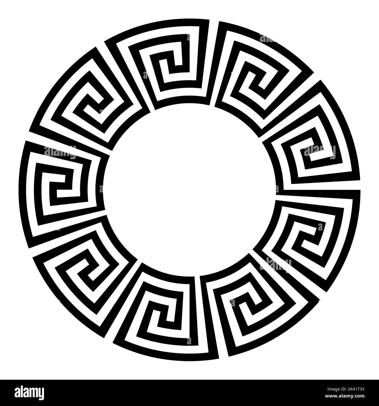 Ancient Greek key black frame pattern, round antique border from Greece