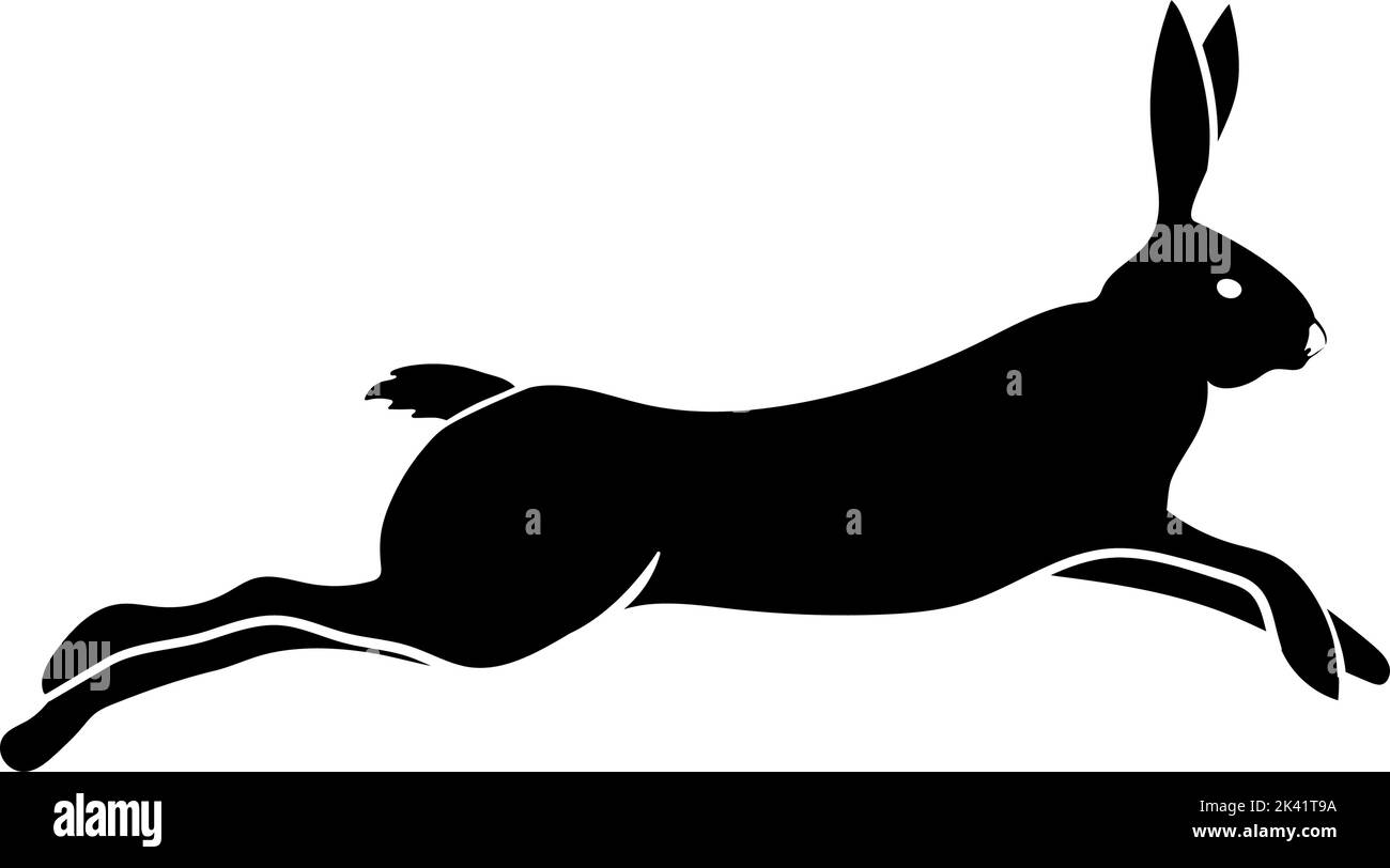 A hand-drawn icon of a running bunny. Silhouette of a rabbit. Easter