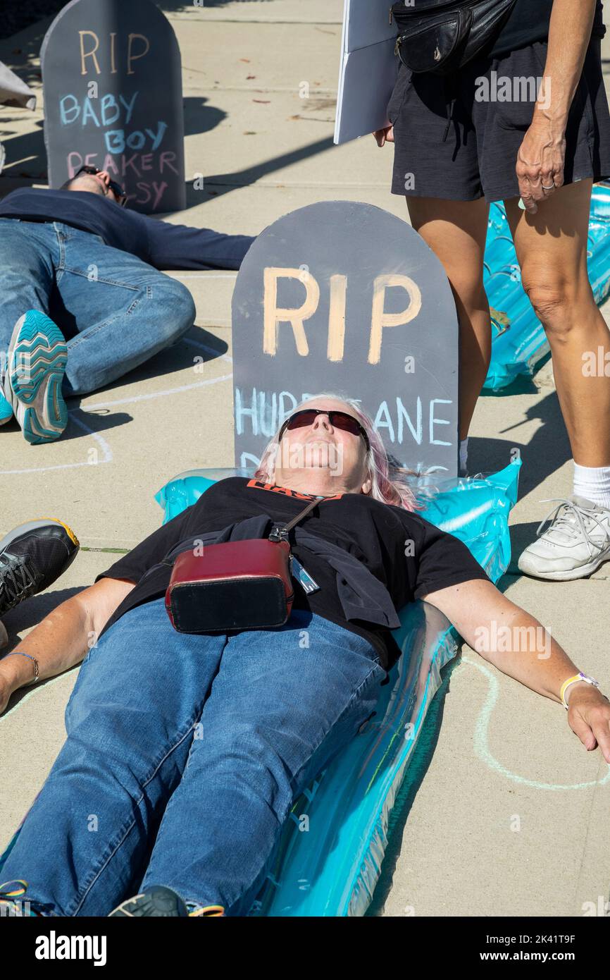 Sept. 27, 2022. Danvers, MA. Activists and concerned citizens held a mass action and die-in to express opposition to the new gas peaking power plant i Stock Photo