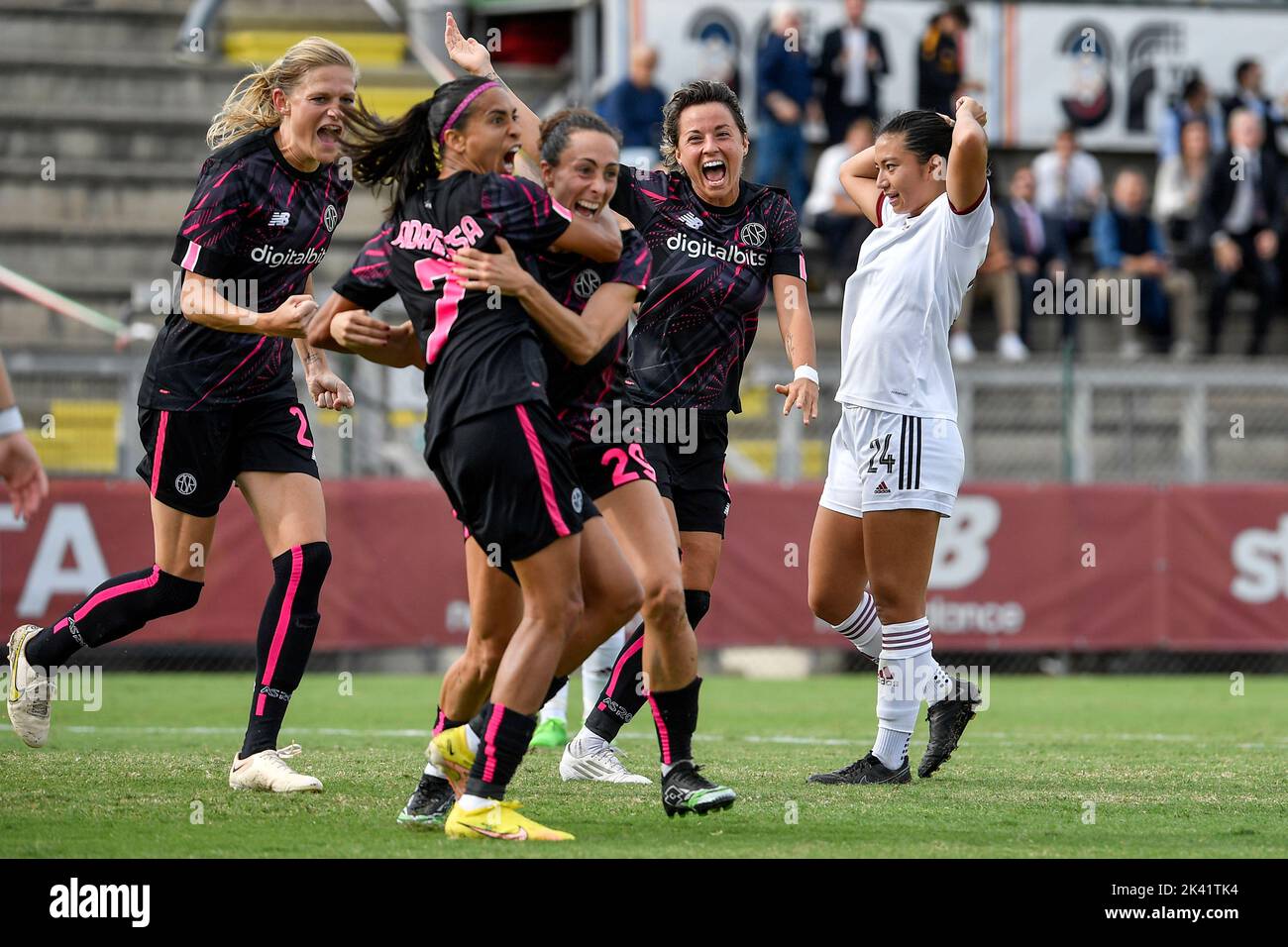 Roma, Italy. 29th Sep, 2022. Andressa Alves da Silva of AS Roma (2l) celebrates with team mates after scoring the goal of 2-1 during the Women Uefa Champions League football match between AS Roma and AC Sparta Praha at stadio delle tre fontane, Roma (Italy), September 29th, 2022. AS Roma won 4-1 over AC Sparta Praha. Photo Andrea Staccioli/Insidefoto Credit: Insidefoto di andrea staccioli/Alamy Live News Stock Photo