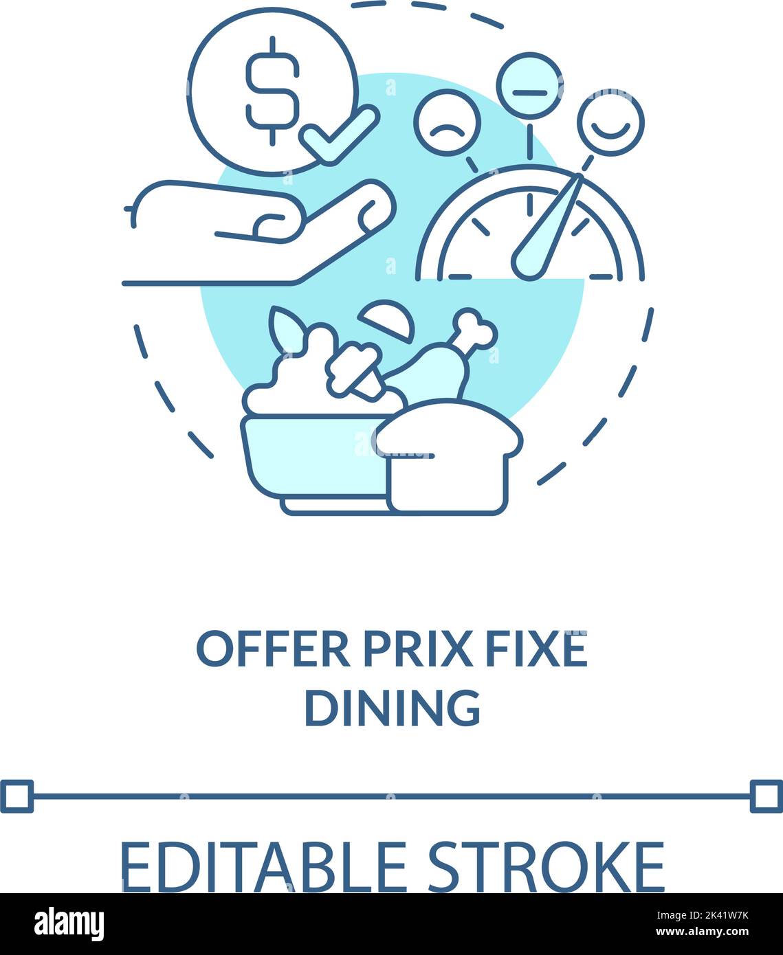 Offer prix fixe dining turquoise concept icon Stock Vector