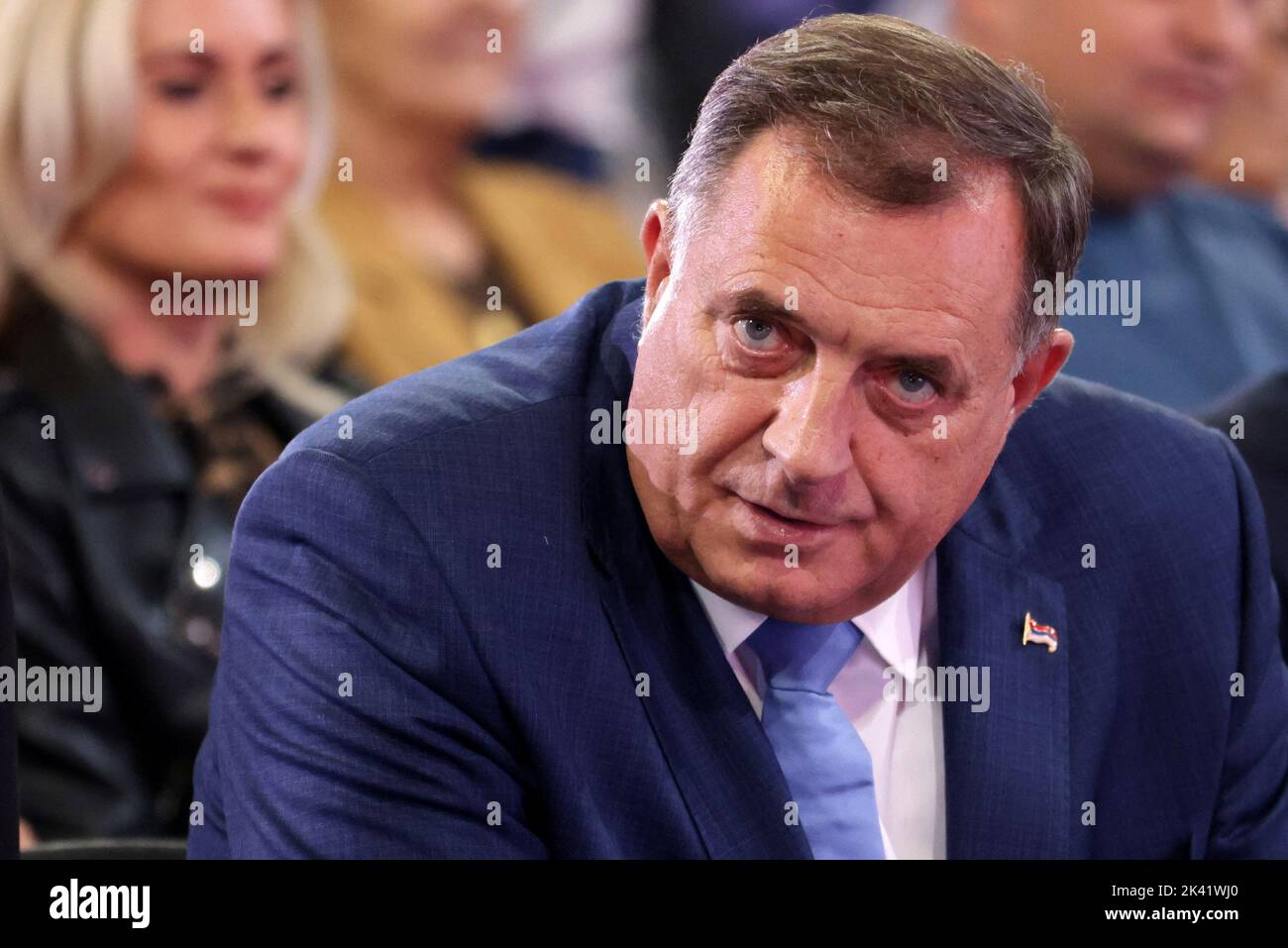 Serb candidate for President of Republika Srpska Milorad Dodik of the Alliance of Independent Social Democrats (SNSD) attends a pre-election rally in Gradiska, Bosnia and Herzegovina, September 28, 2022. REUTERS/Dado Ruvic Stock Photo
