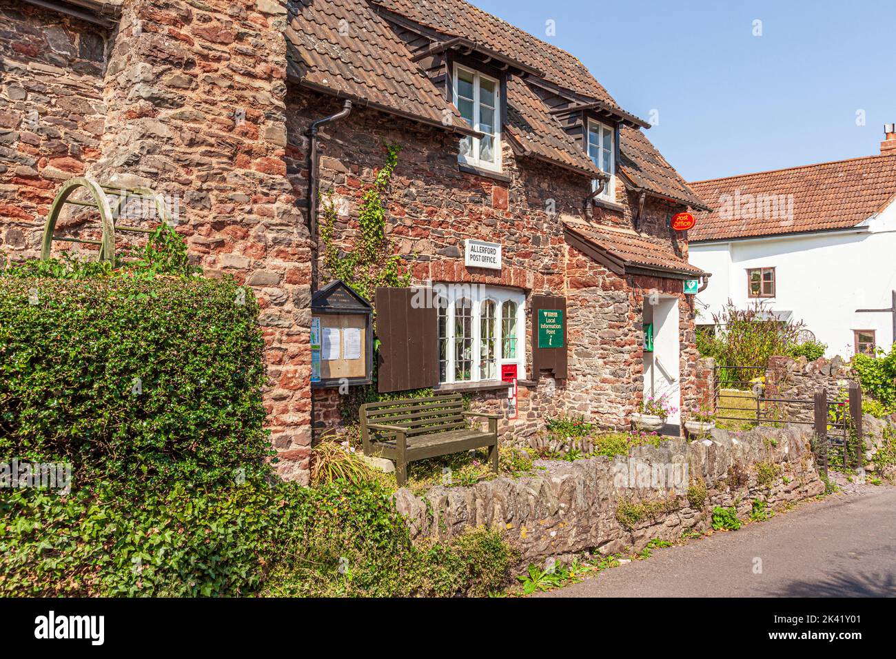The traditional stone  Post Office in the village of Allerford in Exmoor National Park, Somerset UK. Stock Photo