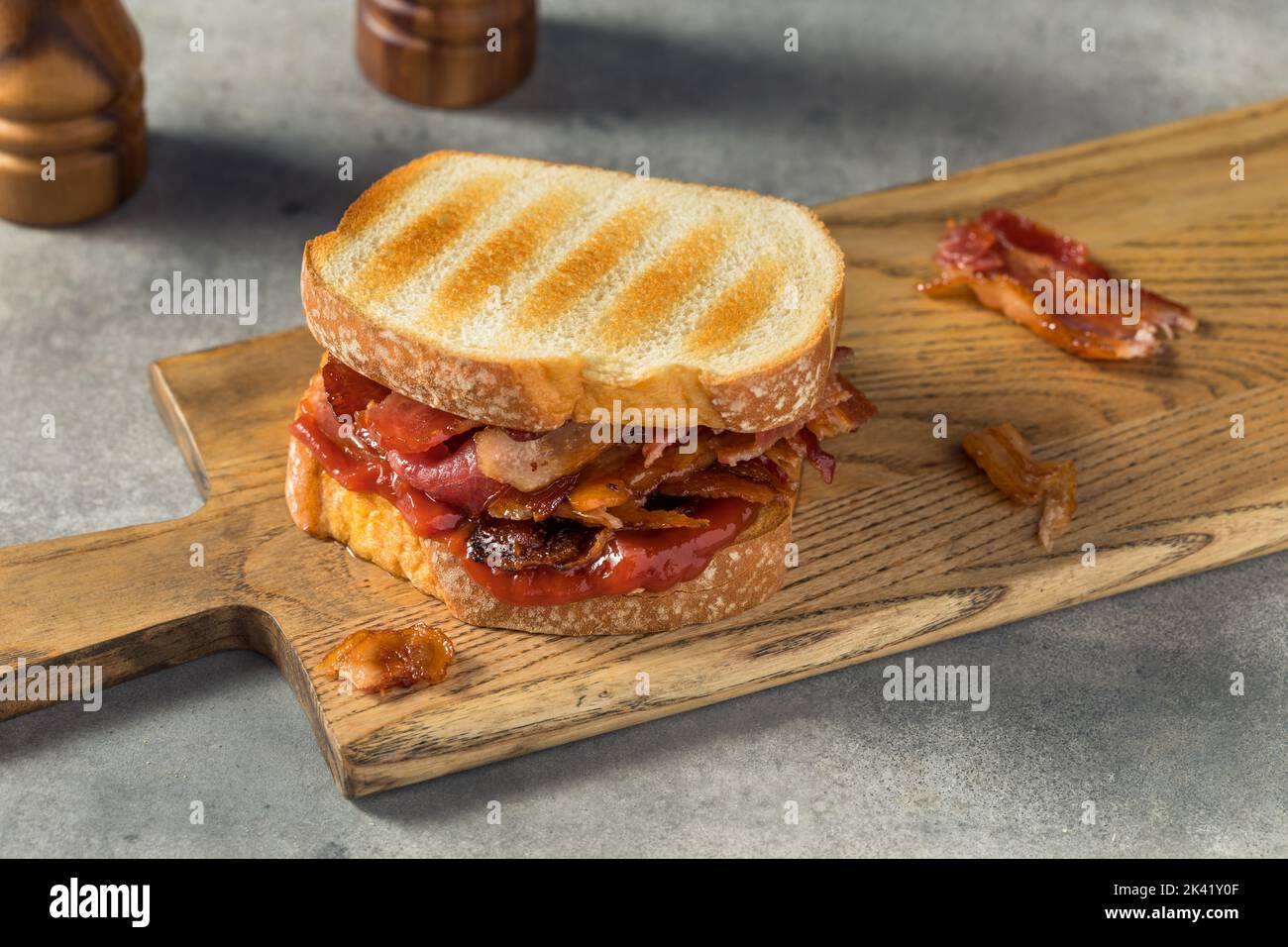 Homemade British Bacon Sandwich with Toast and Ketchup Stock Photo