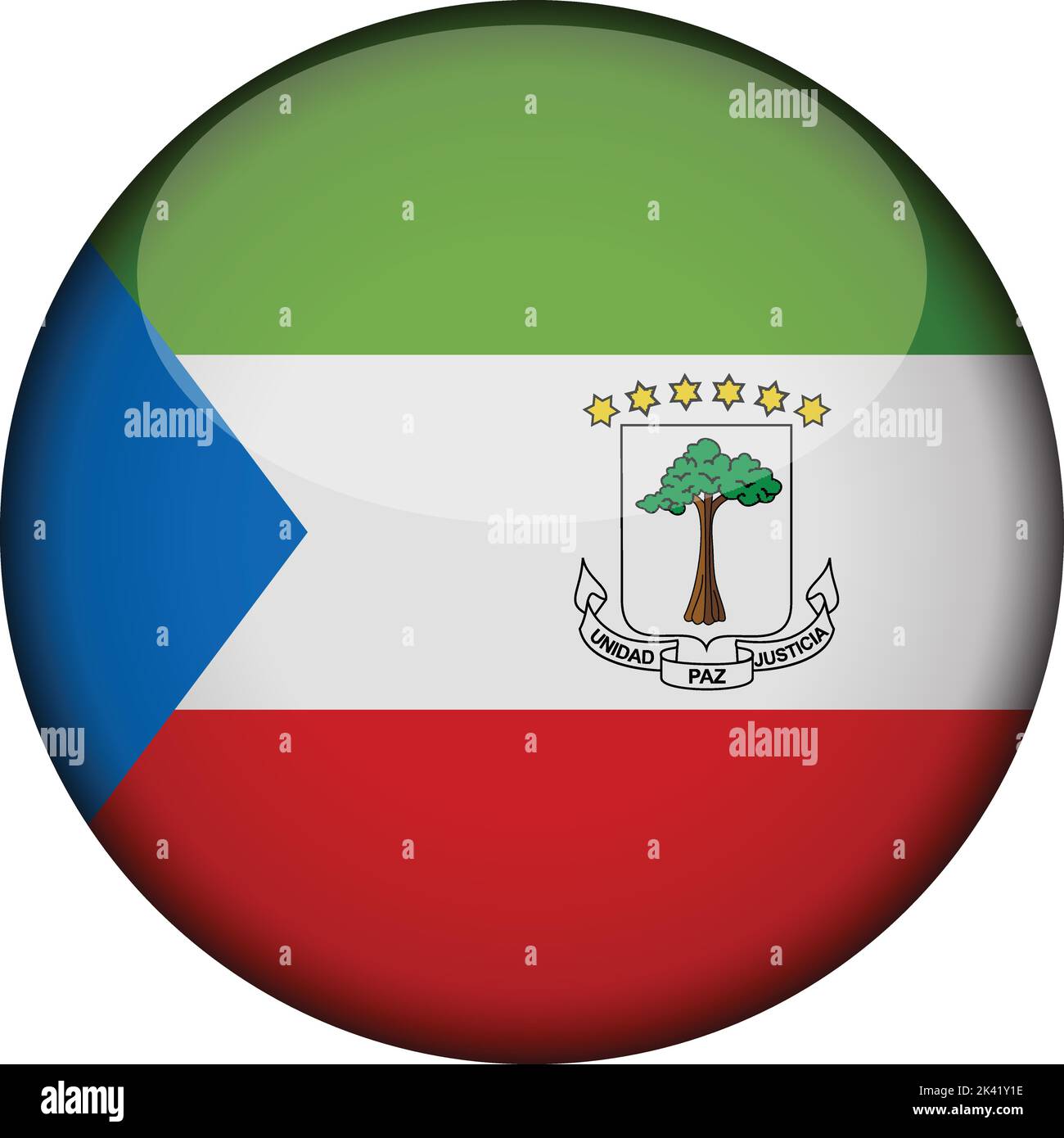 equatorial guinea Flag in glossy round button of icon. equatorial guinea emblem isolated on white background. National concept sign. Independence Day. Stock Vector