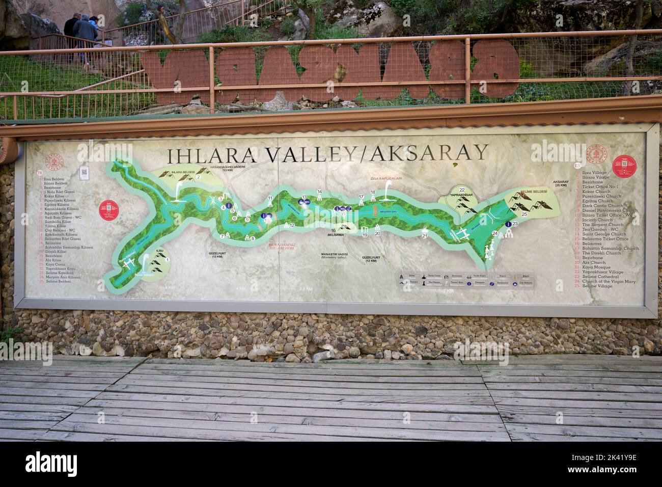 map of Ihlara valley or Peristrema Valley, Ihlara, Aksaray Province, Guzelyurt, Cappadocia, Anatolia, Turkey Stock Photo