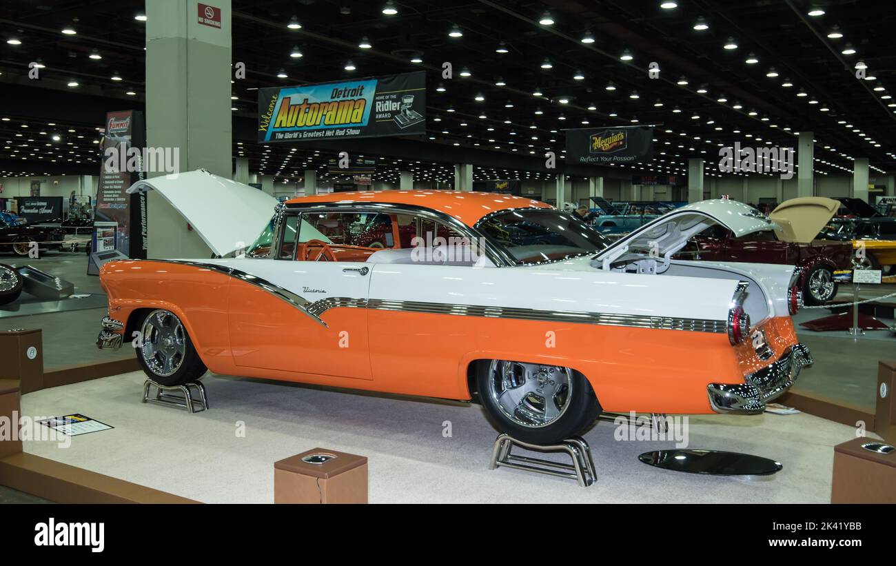 DETROIT, MI/USA - March 1, 2019: A 1956 Ford Victoria restoration, on display at the Detroit Autorama. Stock Photo