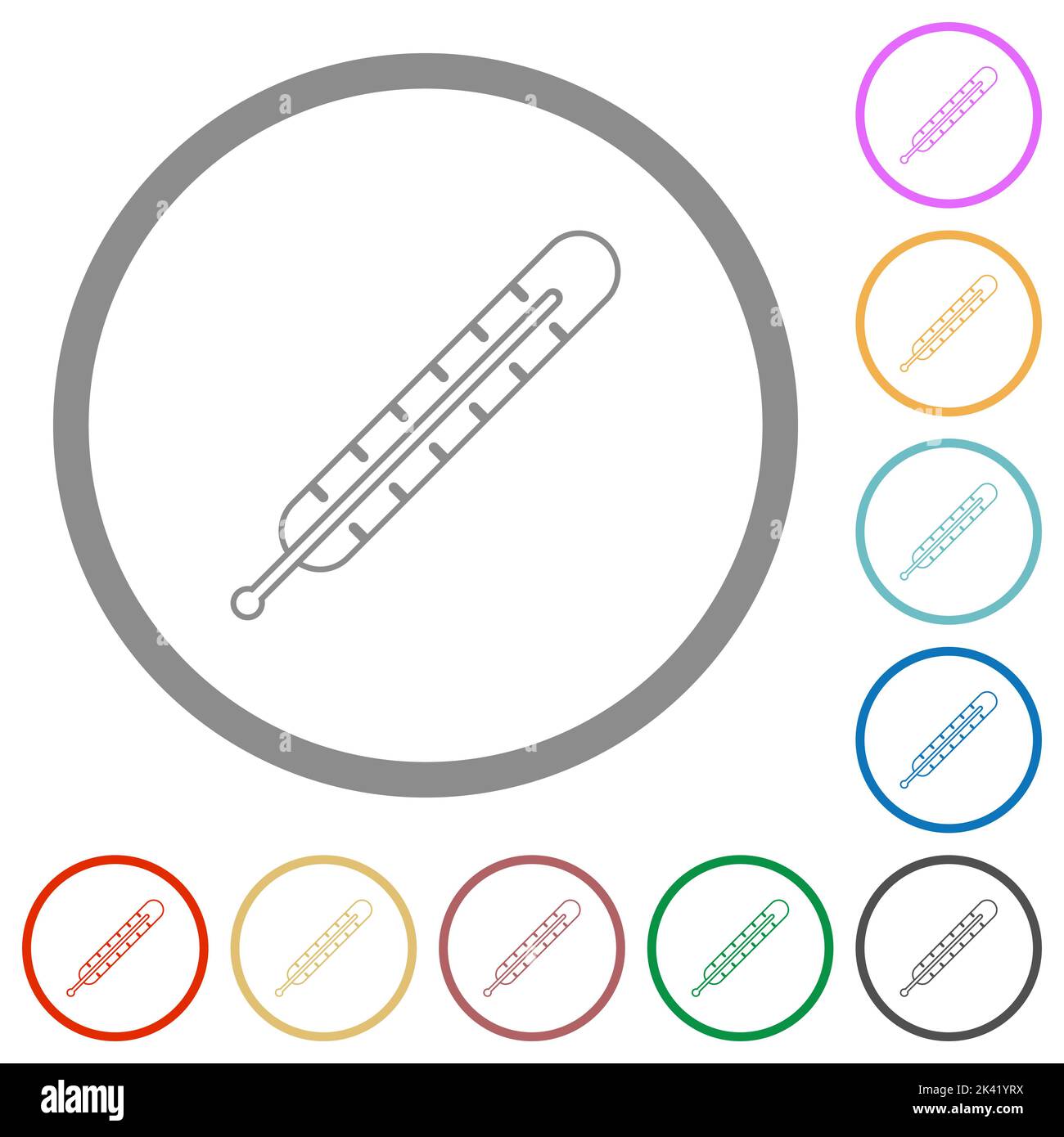 Digital thermometer outline flat color icons in round outlines on white ...