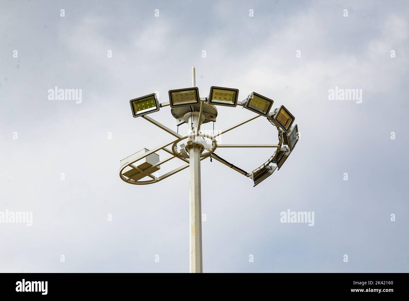 Close-up of towering large street lamps in the city Stock Photo