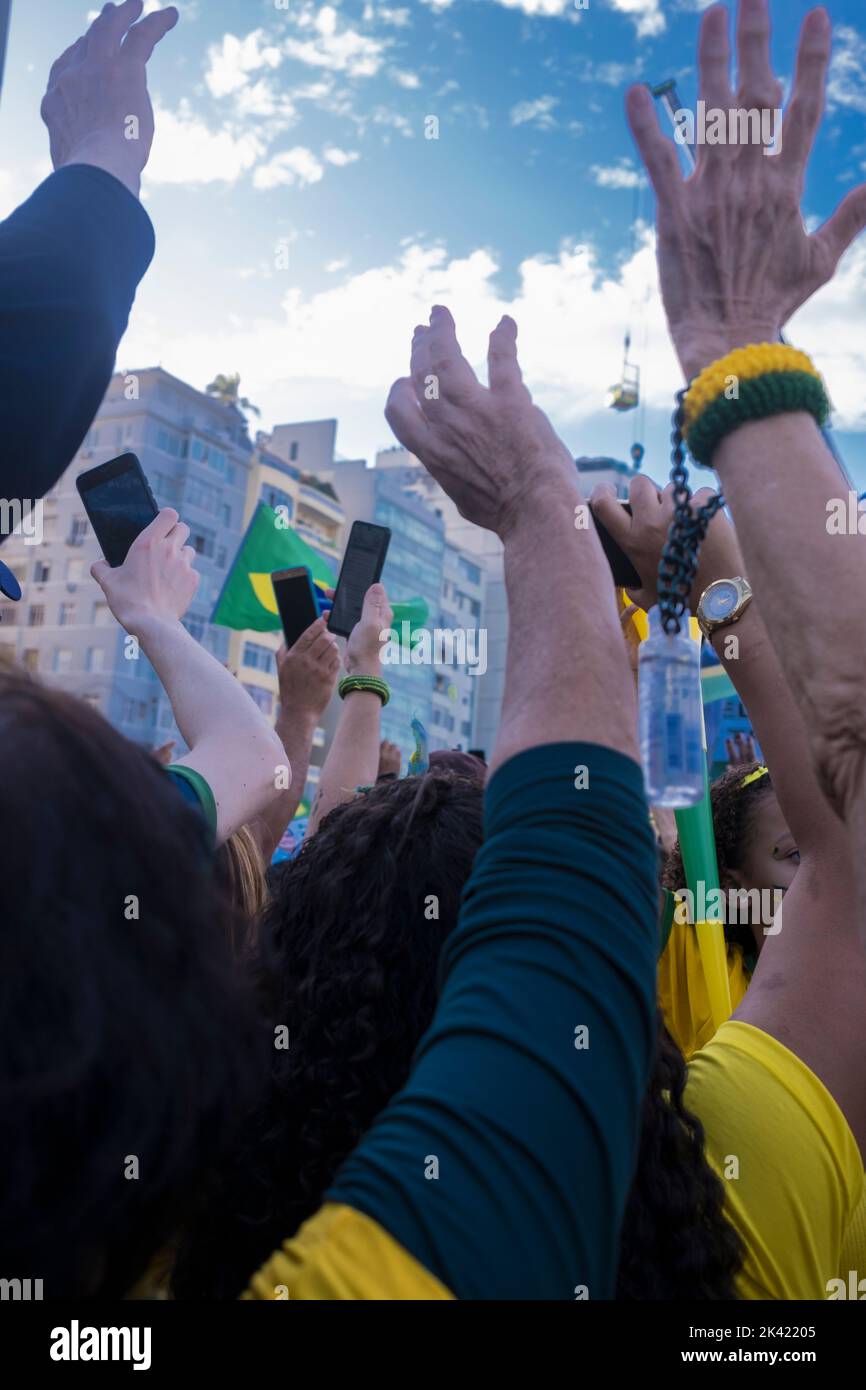 Bolsonaro's supporters hold a political demonstration on Copacabana Beach on the date of celebration of Brazil's 200 years of independence. Stock Photo