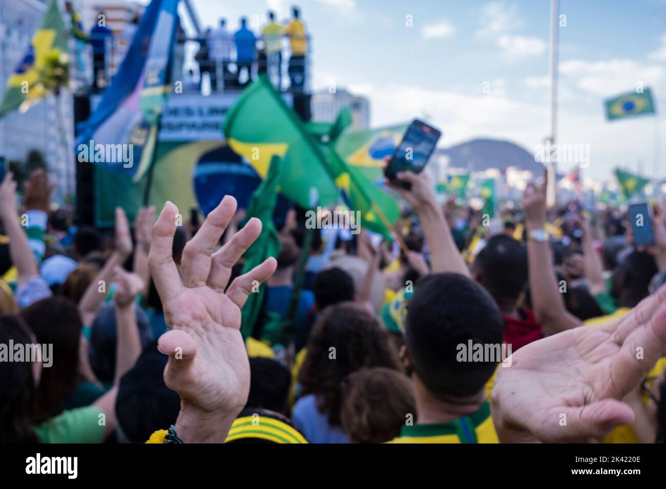 Bolsonaro's supporters hold a political demonstration on Copacabana Beach on the date of celebration of Brazil's 200 years of independence. Stock Photo