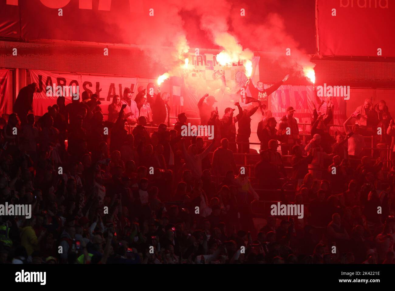 Poland fans in away end let off red flares. UEFA Nations league, group