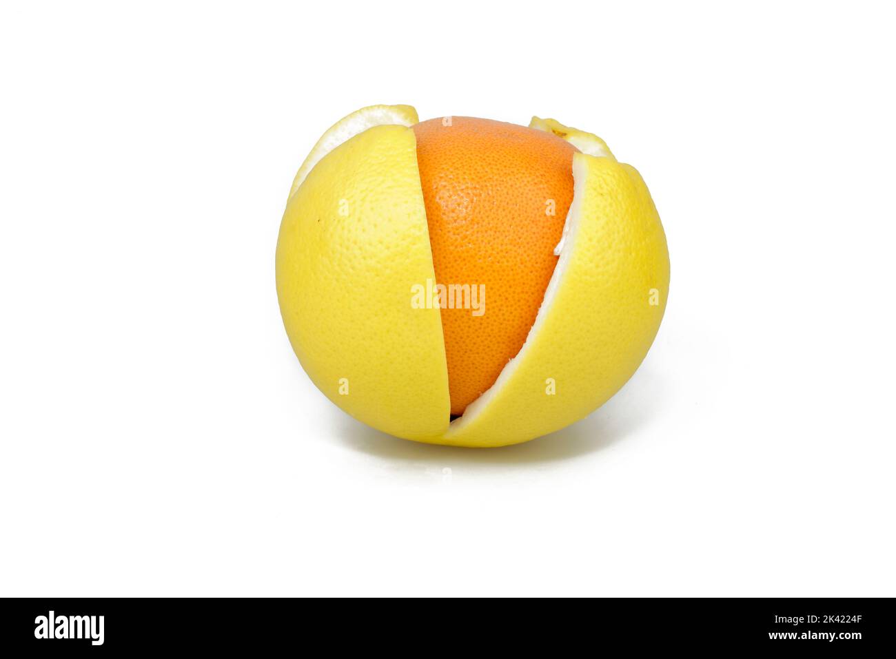 Fruit in grapefruit peel isolated on white background Stock Photo Alamy