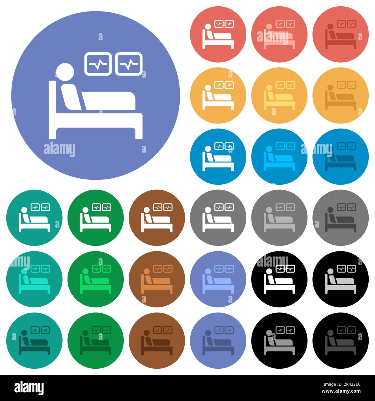 Intensive care multi colored flat icons on round backgrounds. Included ...