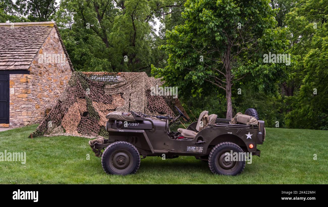 DEARBORN, MI/USA - JUNE 15, 2019: A 1946 Willys Jeep, The Henry Ford (THF) Motor Muster car show, at Greenfield Village, near Detroit, Michigan. Stock Photo