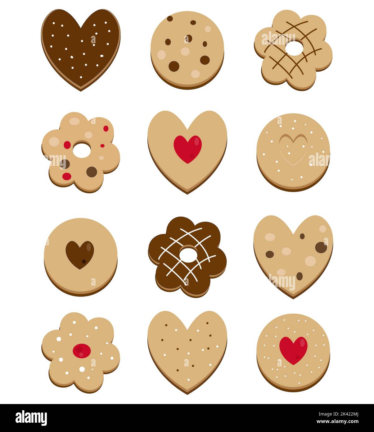 Homemade cookies flat vector illustration. Sweet biscuits of various