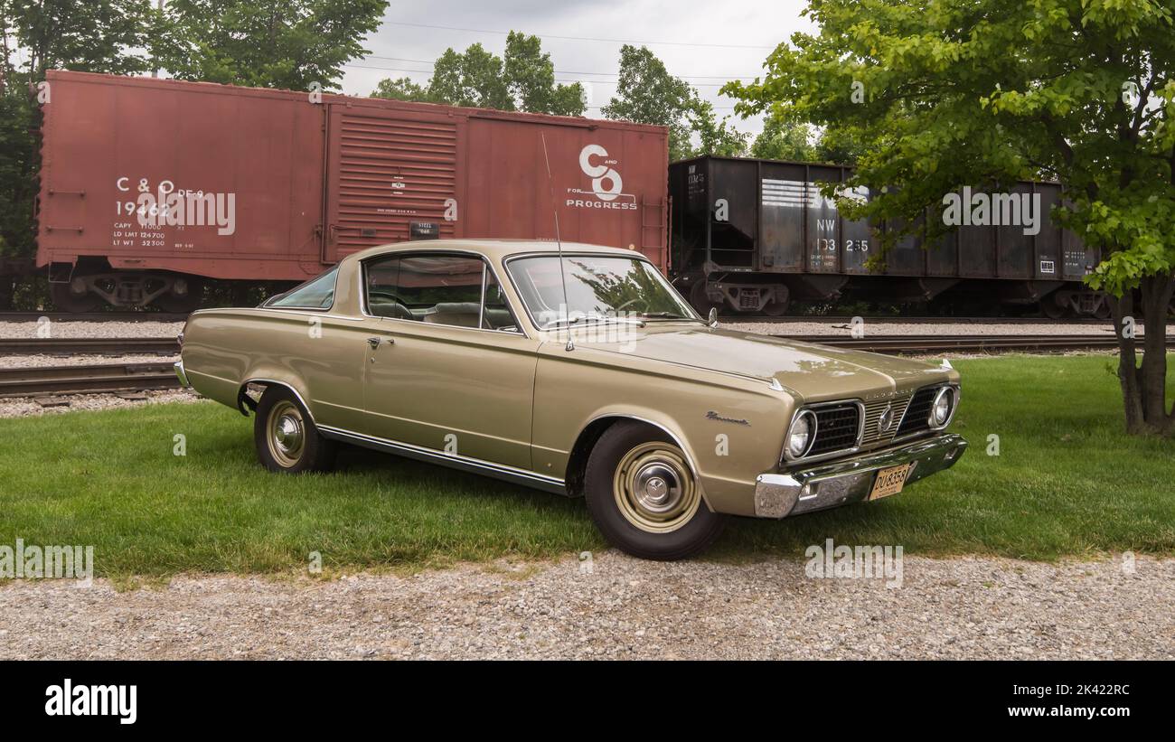 DEARBORN, MI/USA - JUNE 15, 2019: A 1966 Plymouth Barracuda car, The Henry Ford (THF) Motor Muster car show, at Greenfield Village, near Detroit, Mich Stock Photo