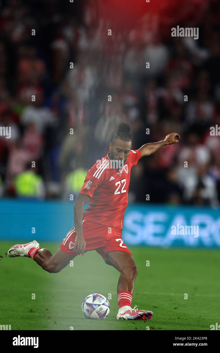 Sorba Thomas of Wales in action. UEFA Nations league, group D match