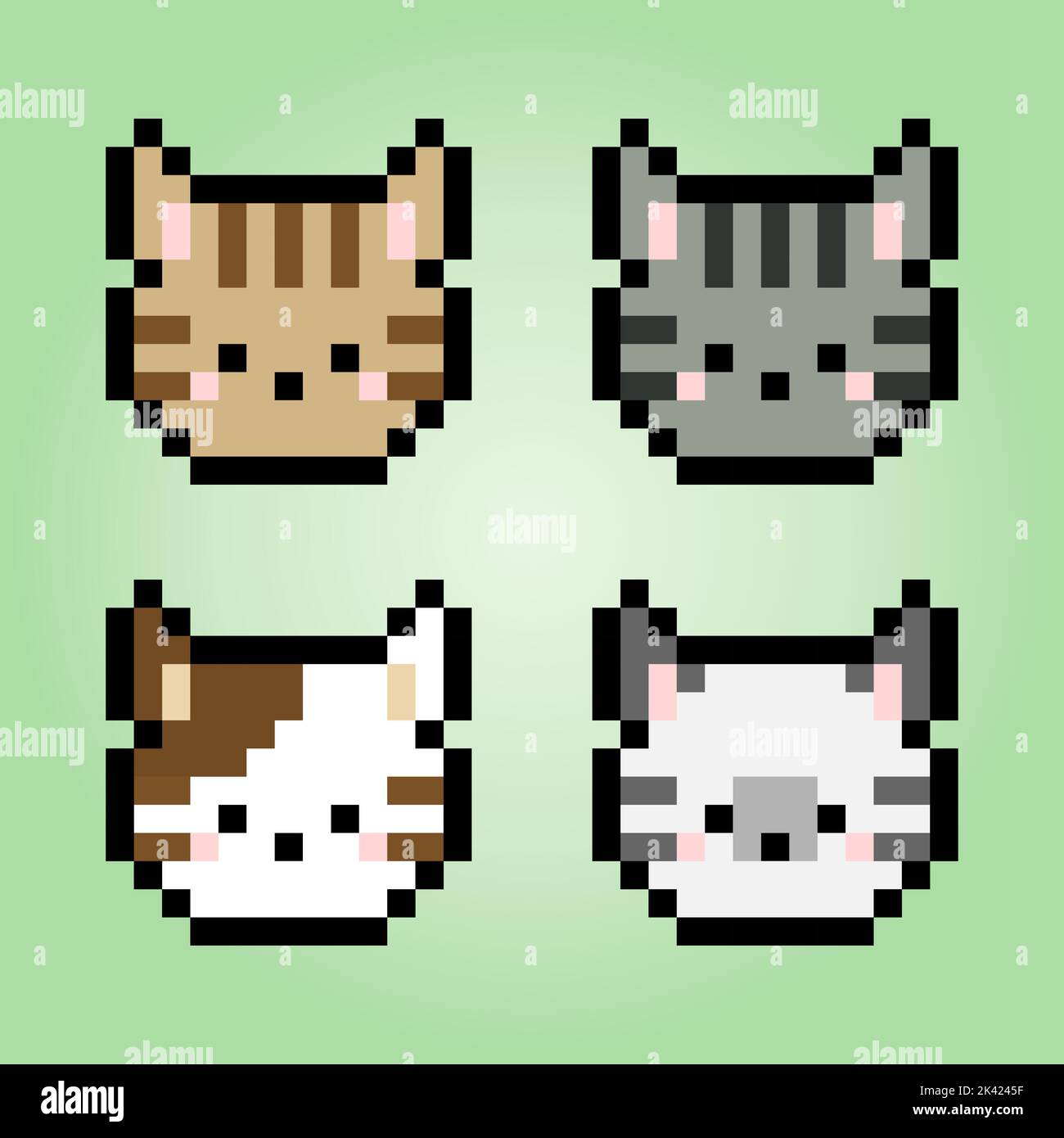 Pixel 8 bit cat face. Animals for game assets in vector ...