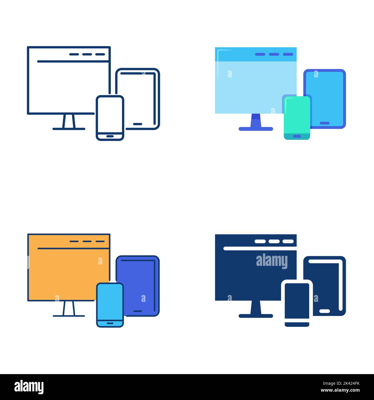 Digital devices icon set in flat and line style. Responsive design. Vector illustration. Stock Vector