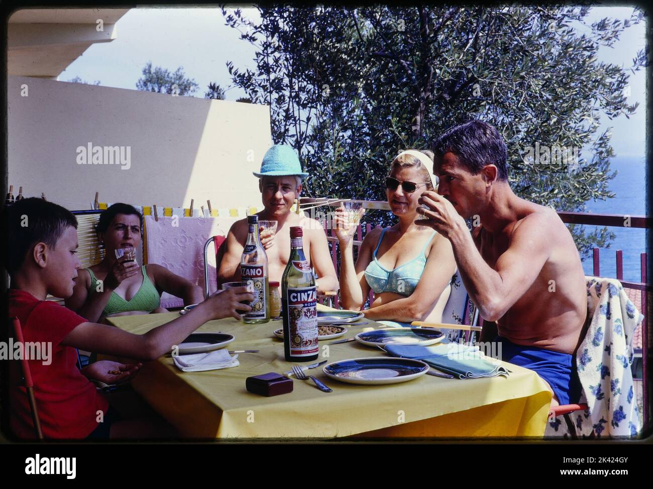 Family meal, Manerba del Garda, Garda lake, Italy, Archives 1967 Stock Photo