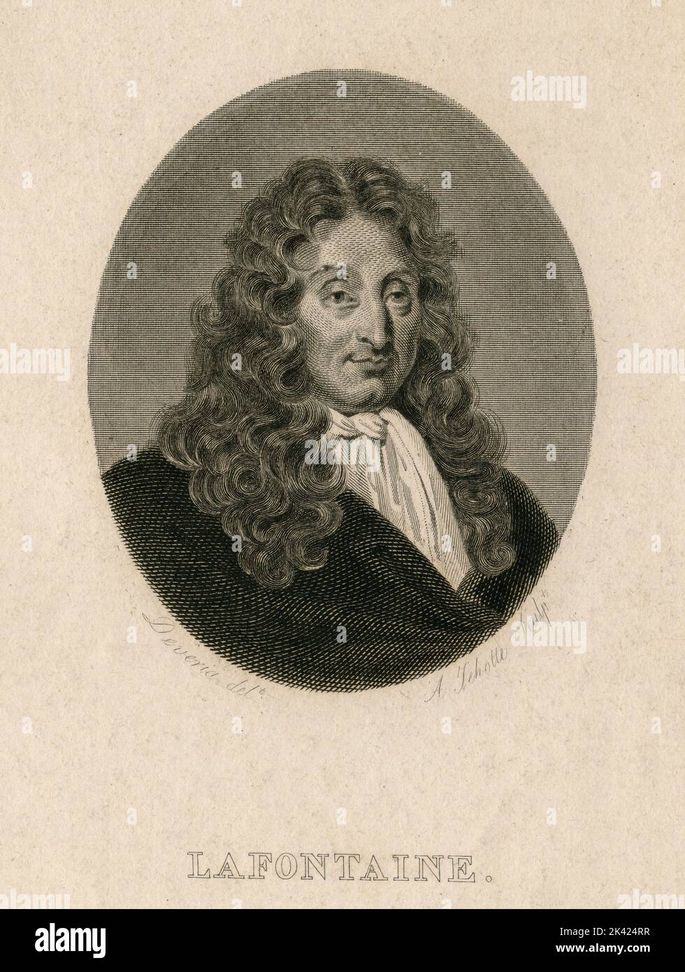Portrait of French writer and poet Jean de La Fontaine, 1800 ca. Stock Photo