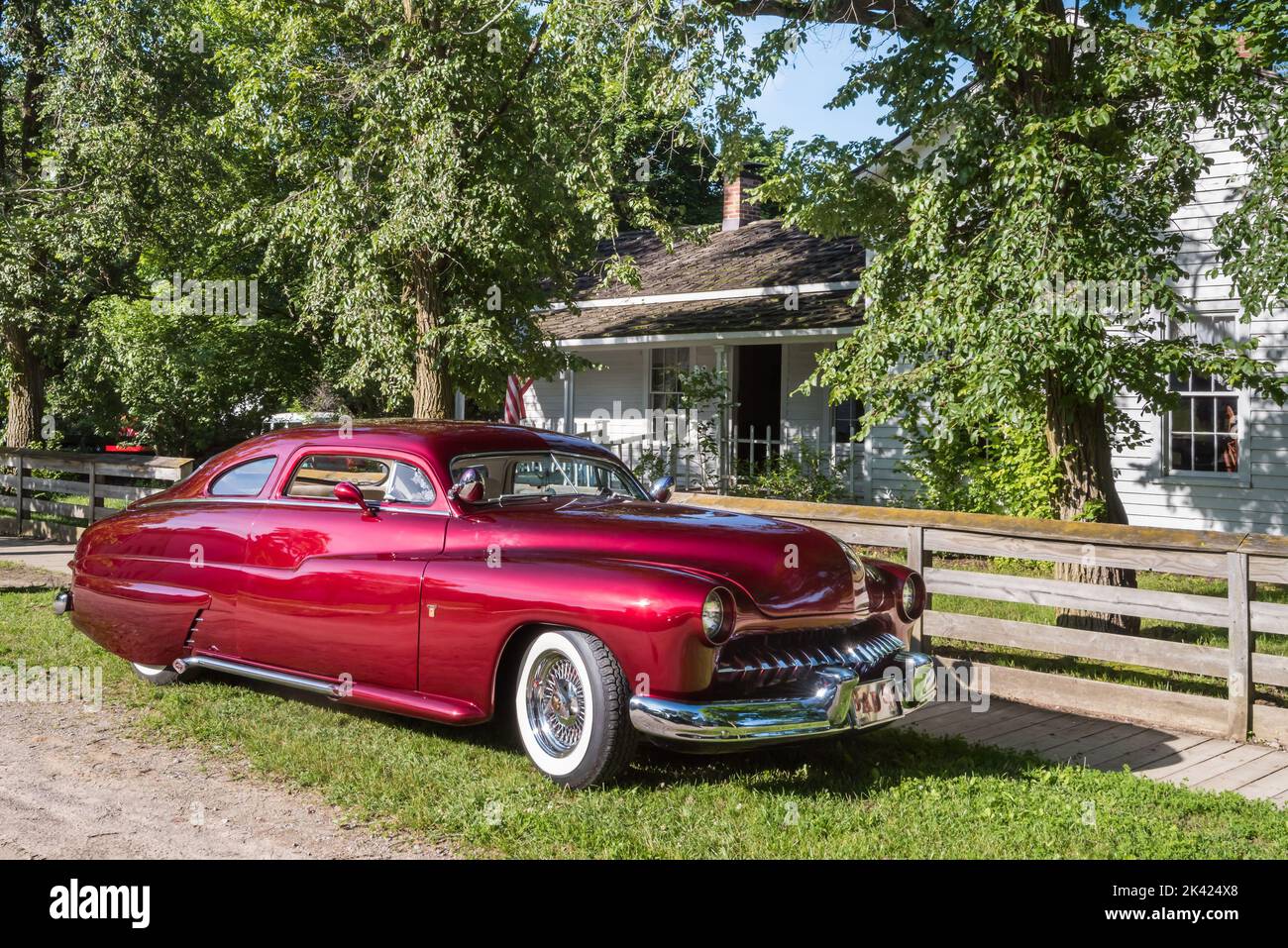 FLINT, MI/USA - JUNE 22, 2019: 1950 Mercury car, Sloan Museum Auto Fair car show, Crossroads Village, near Flint, Michigan. Stock Photo