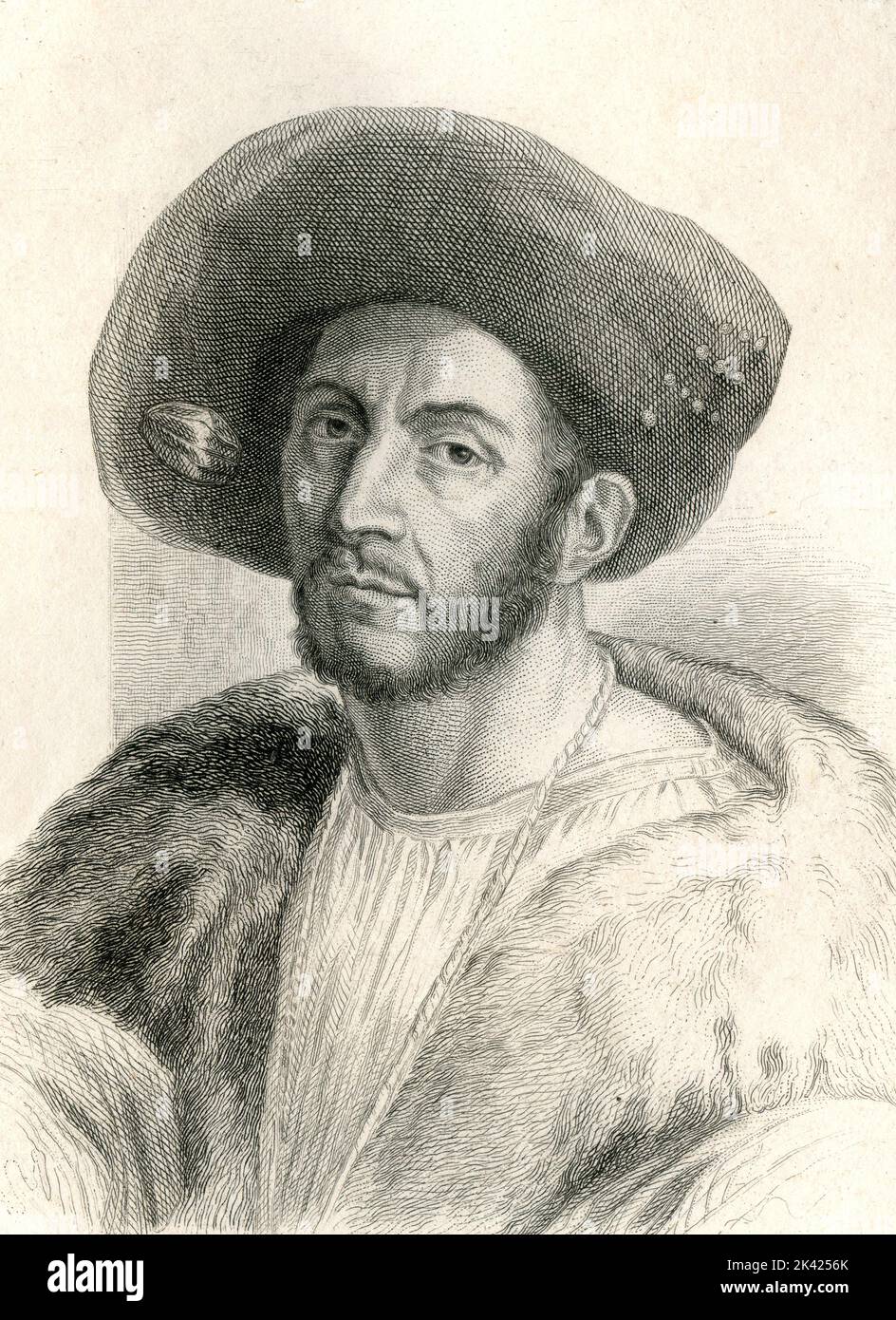 Portrait of Italian ex-cardinal and condottiero Cesare Borgia, 1800 ca. Stock Photo