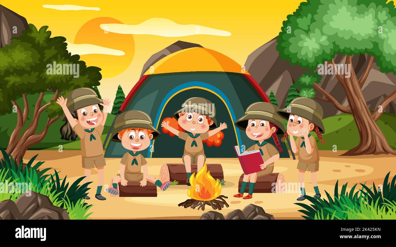 Children camping out forest scene illustration Stock Vector Image & Art ...