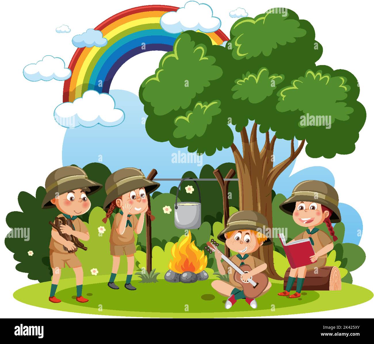 Children camping out at the forest illustration Stock Vector Image ...