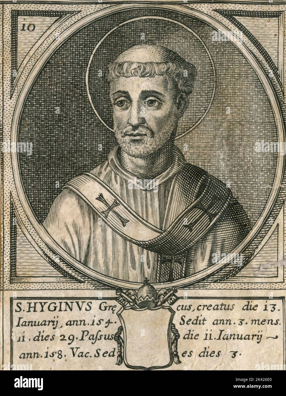 Portrait of Pope St. Hyginus, engraving from the Summorum Romanorum
