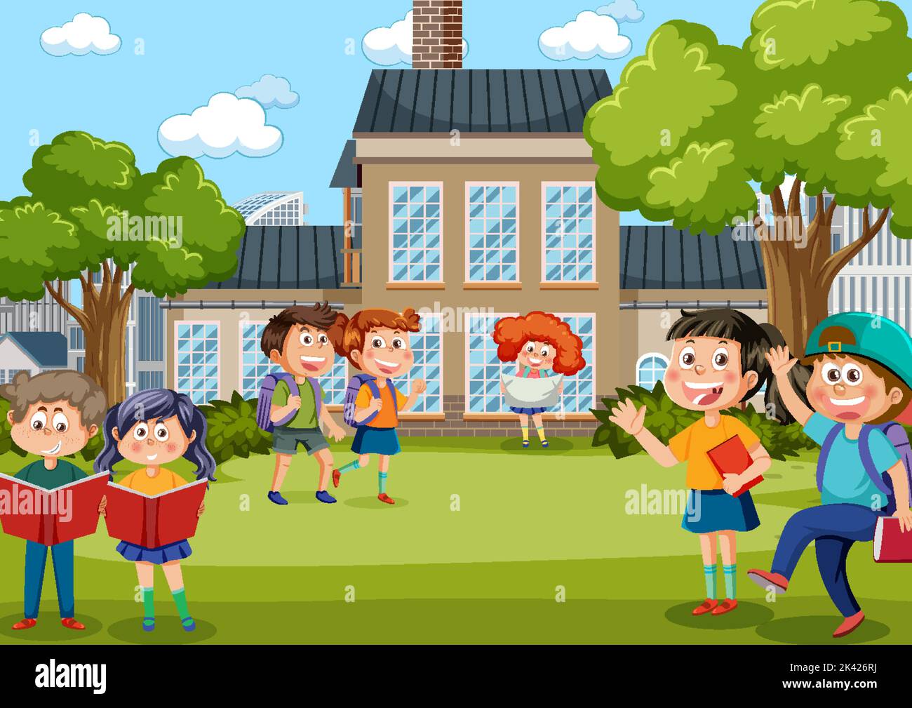 happy-children-at-school-illustration-stock-vector-image-art-alamy