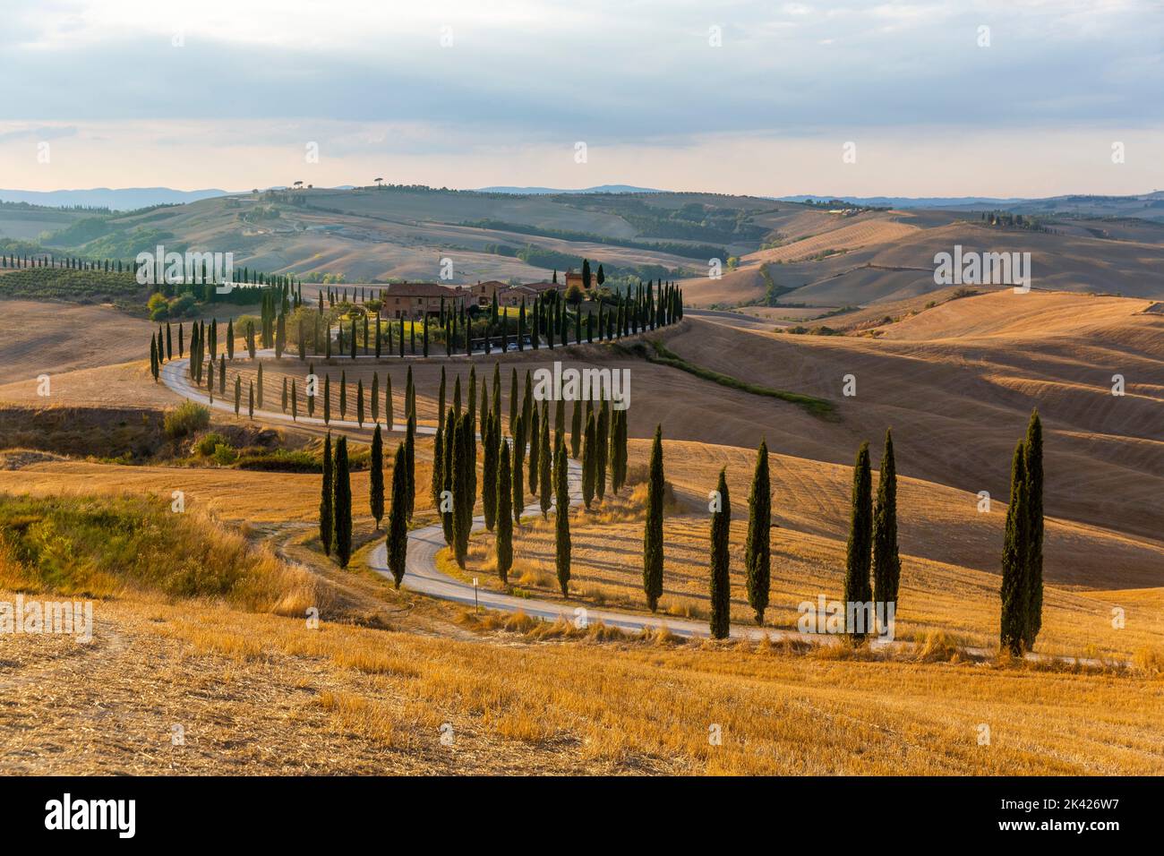 Picturesque sunset spot in Tuscany, a little village of Chiusure Stock Photo