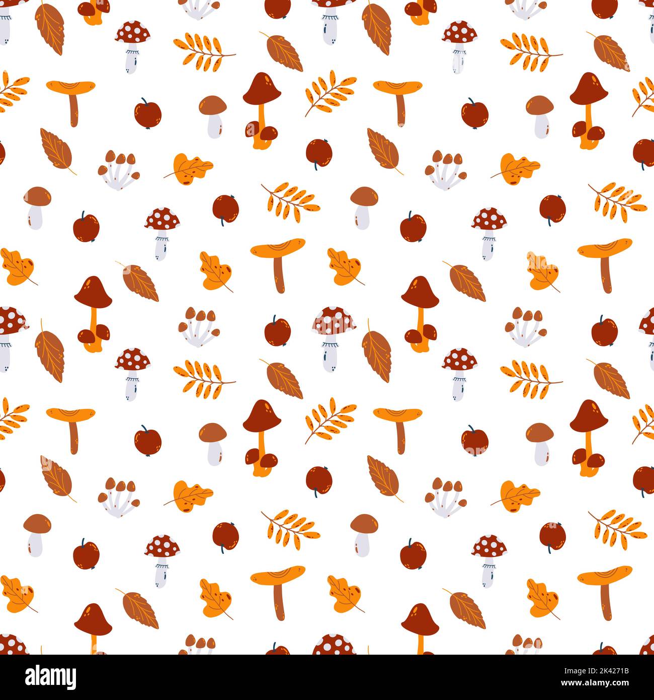 Vector autumn seamless pattern with mushrooms, fly agaric and leaves in ...