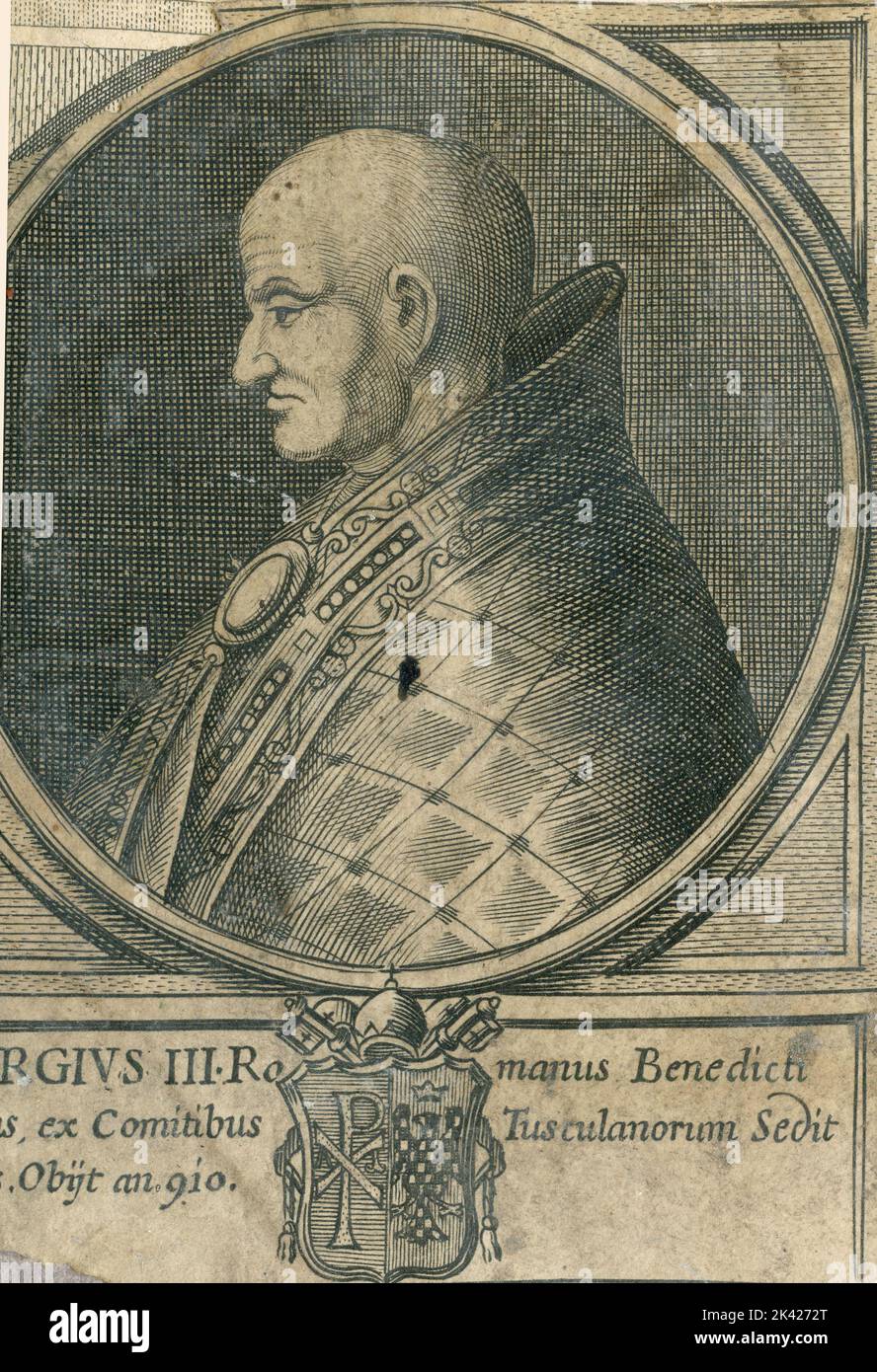 Portrait of Pope Sergius III, engraving from the Summorum Romanorum