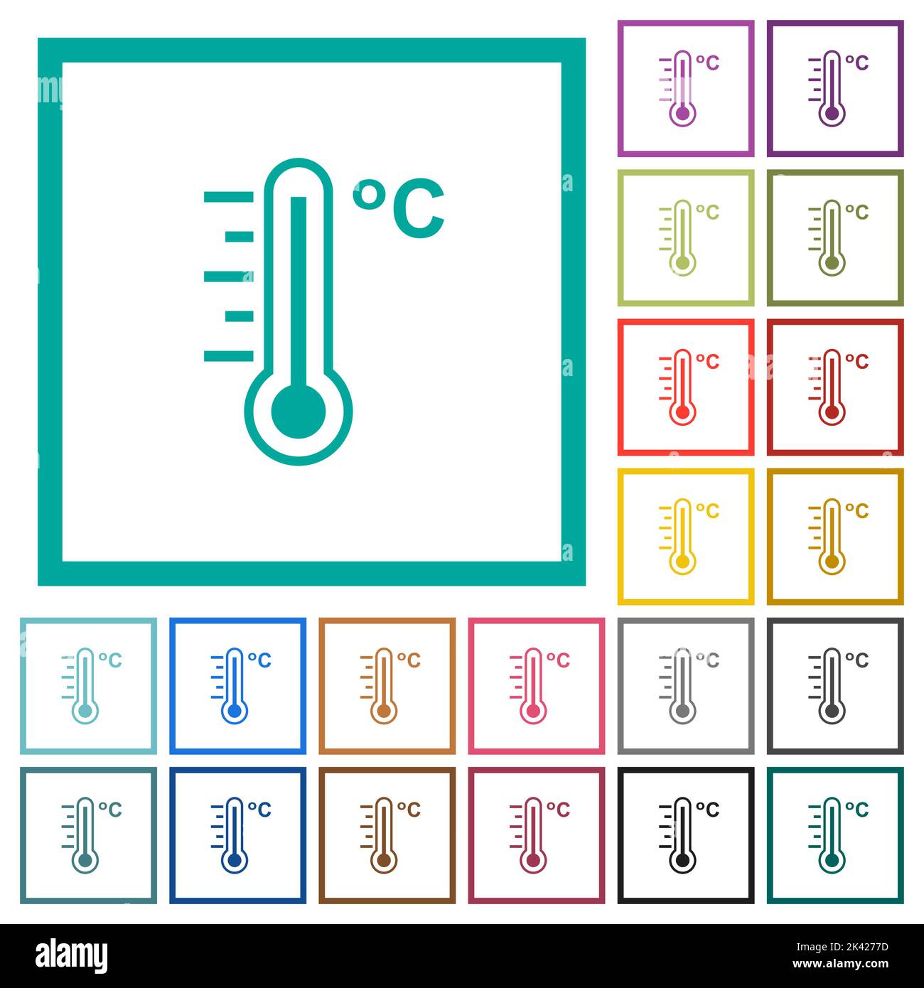 Celsius thermometer warm temperature flat color icons with quadrant