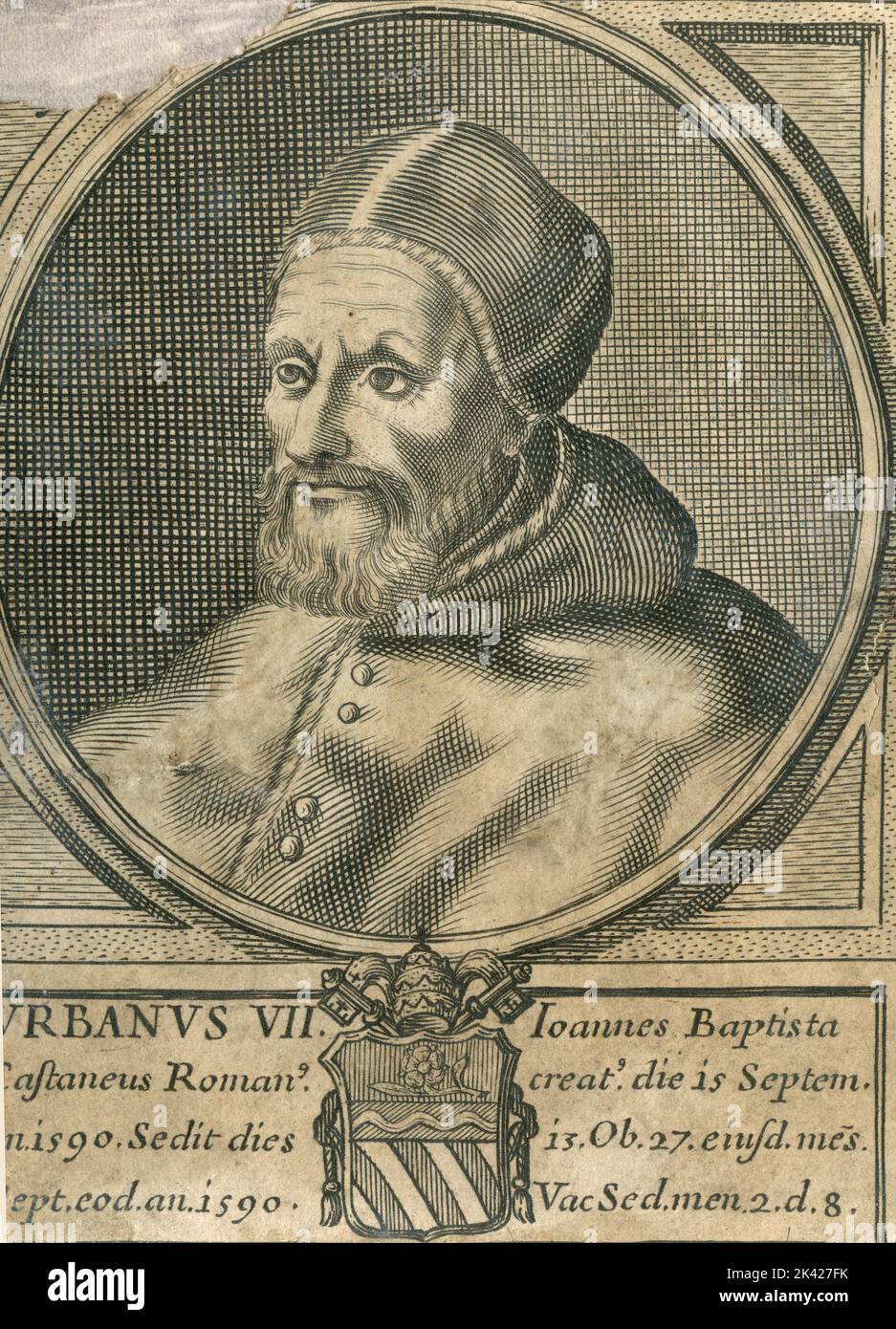 Portrait of Pope Urbanus VII, engraving from the Summorum Romanorum Pontificum by Giovanni Giacomo de' Rossi, 1675 Stock Photo