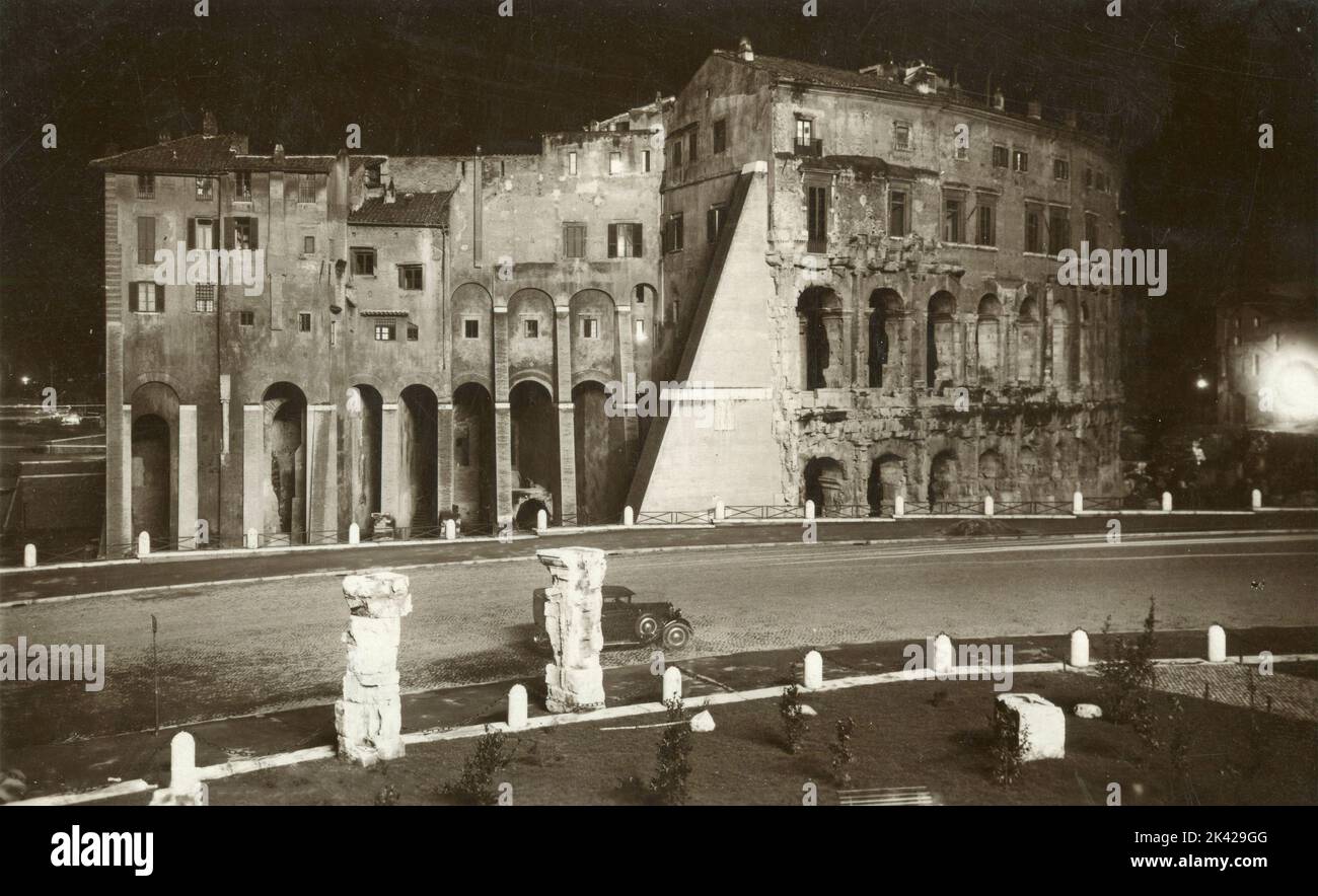 Night view of the Marcellus Theater, Rome, Italy 1930s Stock Photo Alamy