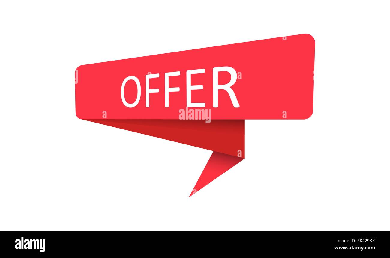 OFFER. A red banner, pointer, sticker, label or speech bubble for apps, websites and creative ideas. Vector design Stock Vector