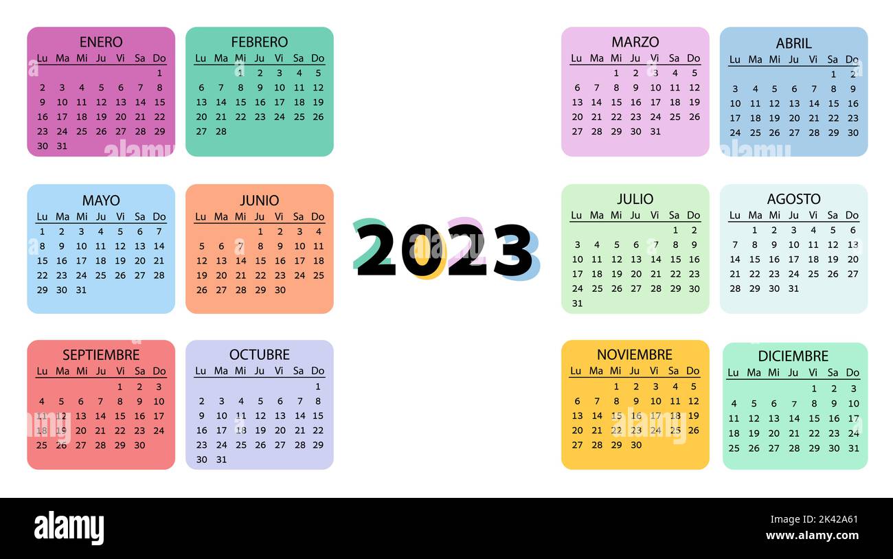 Pocket calendar on 2023 year, Spanish. Color horizontal calendar. Week ...