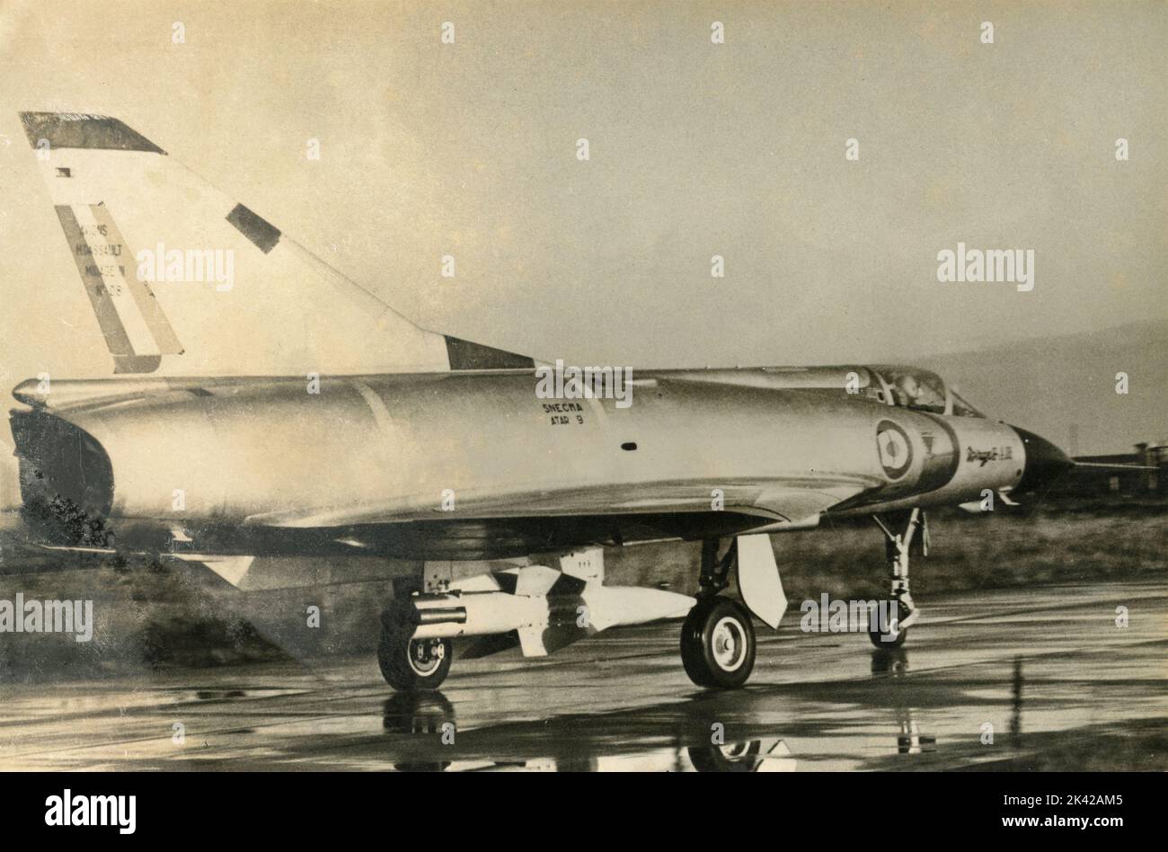 French single motor Snecma Atar 09 fighter aircraft Dassault Mirage of the Italian Air Force, 1970s Stock Photo