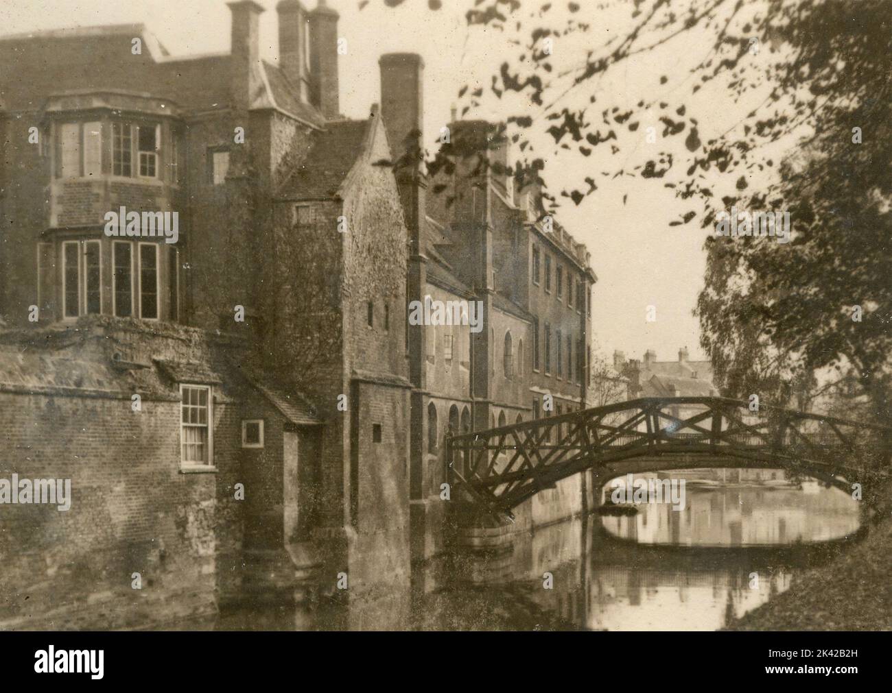 View of Queen's College Bridge, Cambridge, UK 1930s Stock Photo