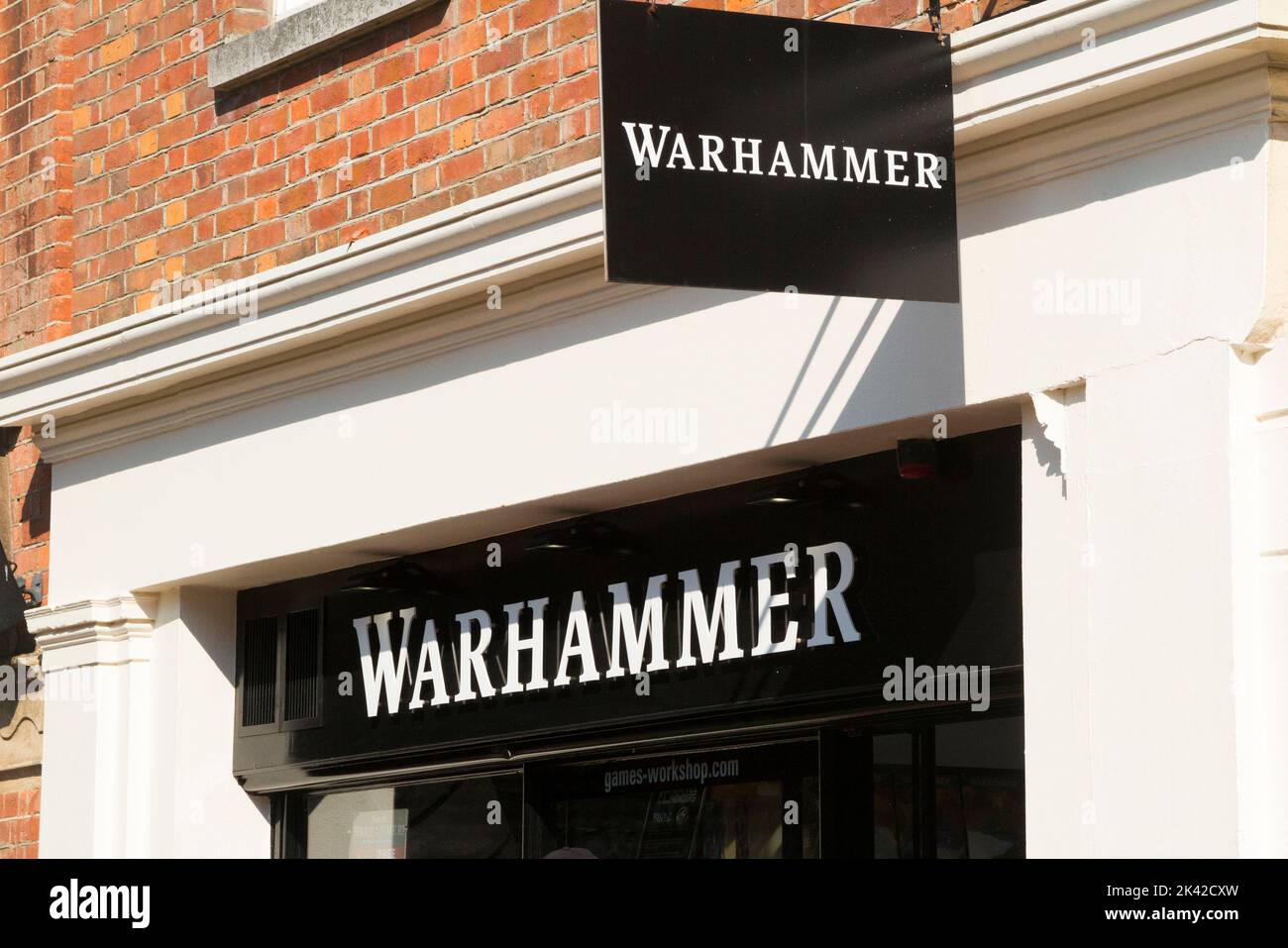 Sign / signage of the Warhammer / War Hammer hobby store shop in Brighton, East Sussex. Unit 7, Nile Pavilions, Nile St, Brighton BN1 1HW(131) Stock Photo