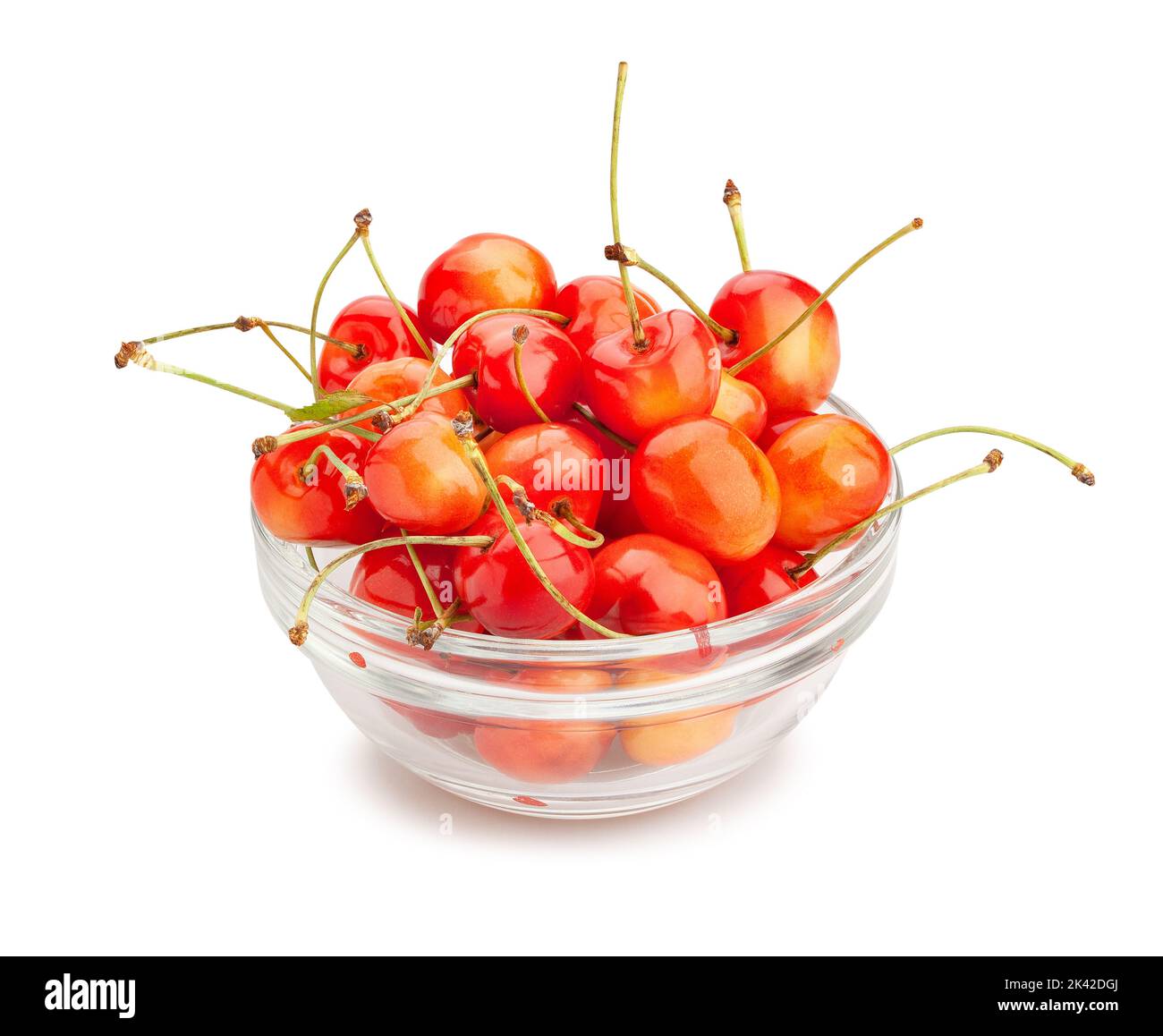 red yellow cherries path isolated on white Stock Photo