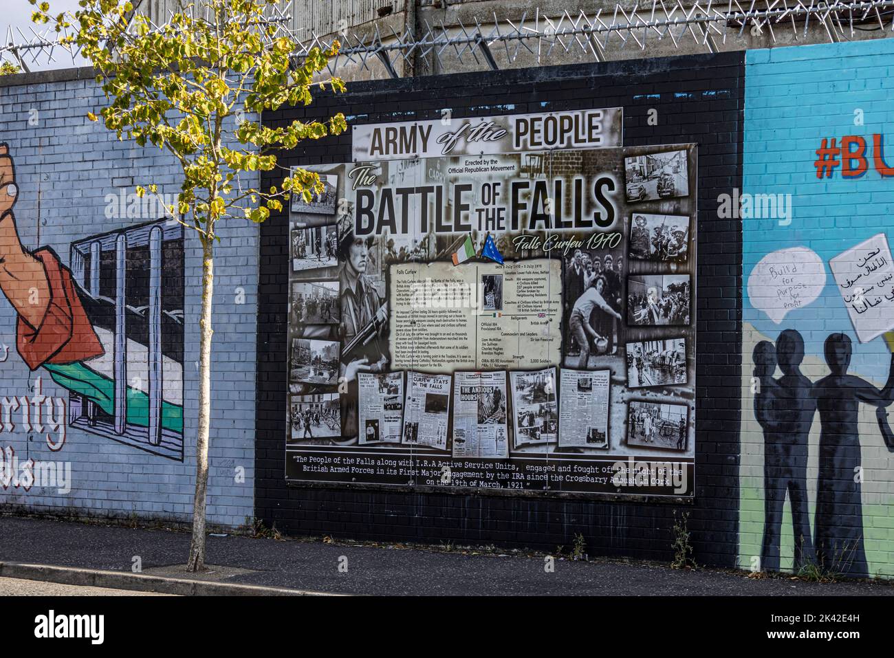 Battle of the Falls Mural, Solidarity Wall, Northumberland Street, Belfast, Northern Ireland, UK Stock Photo