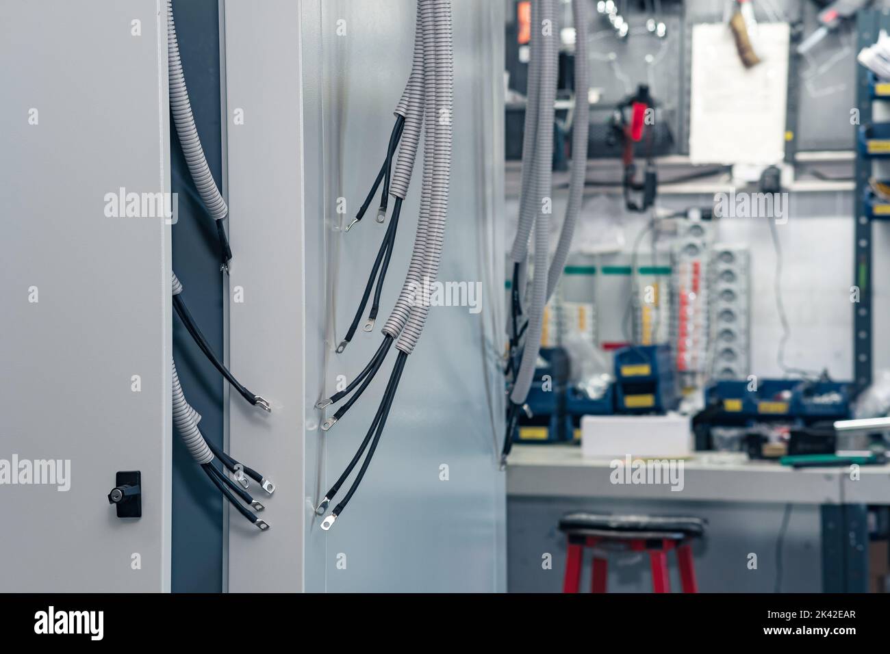 electrical equipment in the process of assembly in the workshop Stock Photo