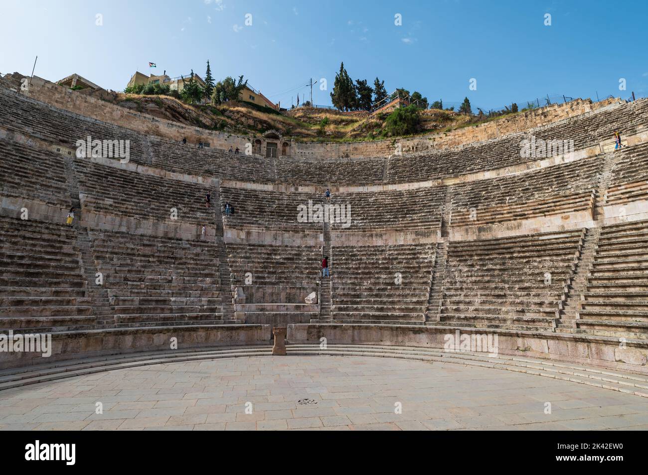 Amman, Jordan - May 3, 2022: Stairs and auditorium of ancient Roman theater in Amman downtown in the old city center of the Jordanian capital city in Stock Photo