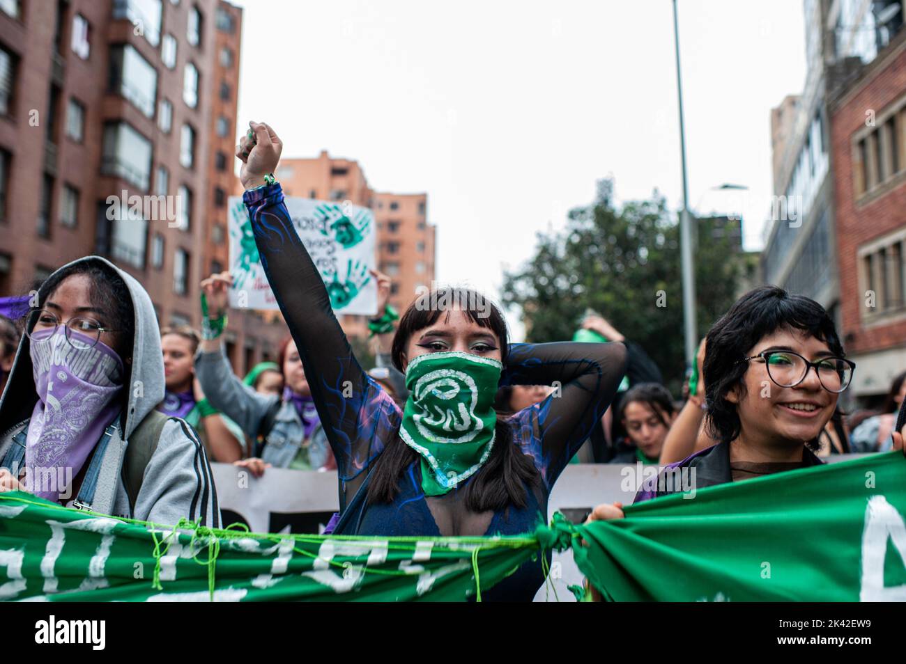 A demonstrator poses for a portrait during the International Day for the Remembrance of the Slave Trade and its Abolition demonstrations in Bogota, Co Stock Photo