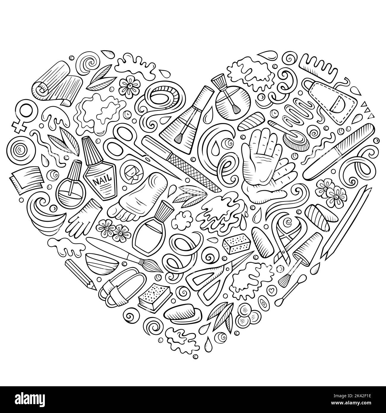 Set of Nail Salon cartoon doodle objects, symbols and items Stock